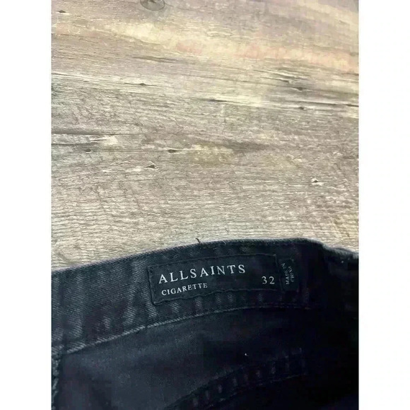 AllSaints Cigarette Button Fly Black Jeans Distressed 32 Skinny Leg Grunge - Picture 3 of 11